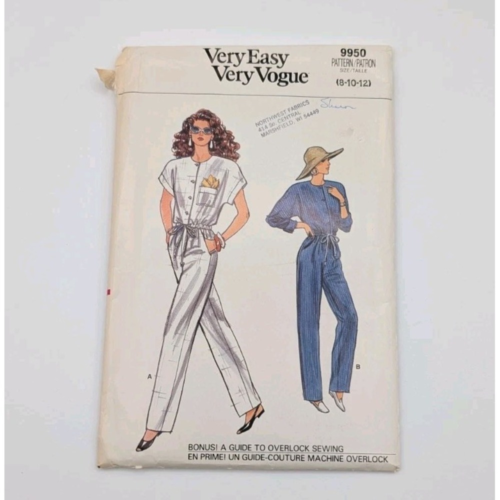 Vintage Butterick Jumpsuit Sewing Pattern Very Easy Very Vogue 9950 Uncut 1987